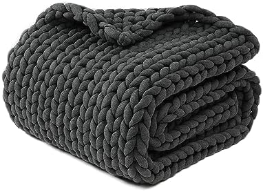 YnM Chunky Throw Blanket, Medium-Weight, Hand Knitted, Skin Friendly, Ventilated and Breathable, Machine Washable, Home Décor Piece for Couch, Sofa and Bed (Charcoal Grey, 60x80 Inch) by YNM
