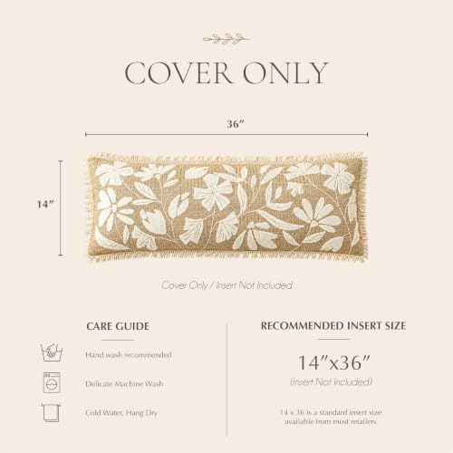 BlissBlush Long Lumbar Pillow Cover 14x36 Indoor Outdoor, Jute Inspired Floral Tufted Accent Oversize Throw Pillowcase for Patio Bed Bedroom, Cover Only - Image 6