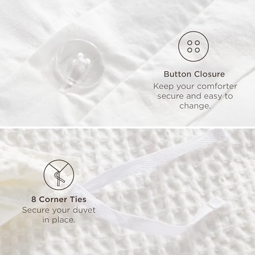 Bedsure PureWoven Cotton Waffle Duvet Cover Set with Fitted Sheet, King - Image 6