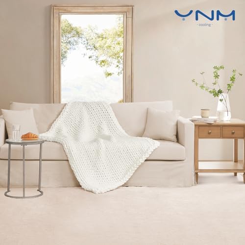 YnM Cooling Chunky Throw Blanket, Medium-Weight, Hand Knitted, Skin Friendly, Ventilated and Breathable, Machine Washable, Home Décor Piece for Couch, Sofa and Bed (White, 40x50 Inch) - Image 2