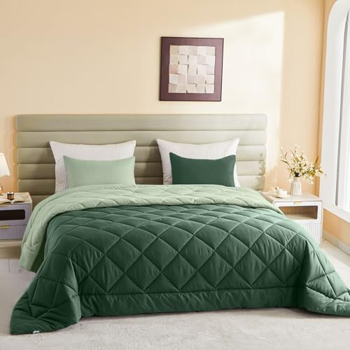 120x98 Oversized King Comforter,Super King Size Comforter Oversized, All Season Soft Lightweight Quilt Down Alternative Duvet Insert with 8 Corner Tabs, Emerald Green/Sage Green - Image 7