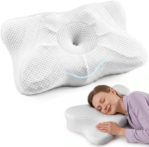 Sweetcrispy Cervical Pillow for Neck and Shoulder - Ergonomic Memory Foam Pillows, Contour Side Sleeper for Adults, Cooling Orthopedic Neck Support for Back Stomach Sleepers, White by Sweetcrispy