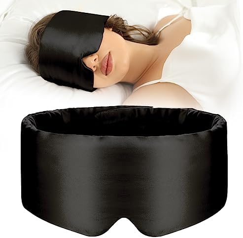 SECZIPE 100% Mulberry Silk Sleep Mask Eye Mask for Women Man with Adjustable Band, for Side Sleeper Blackout Sleep Mask for Travel Rest and Office Large Size (Black) by SECZIPE
