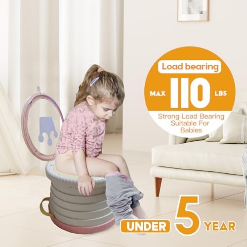 Portable, Foldable Potty seat for Toddler, Training Toilet Seat Emergency Toilet The Bottom Has the Function of Storing Garbage Bags for Car, Camping (Pink) - Image 5