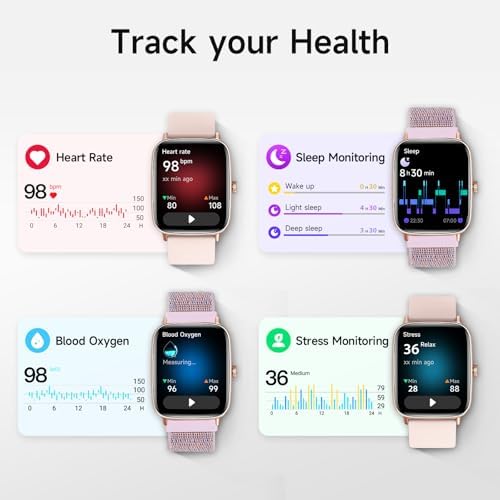 Smart Watch for Women, 1.85" HD Smartwatch Compatible iPhone/Samsung/Android (Answer/Make Calls), 100+ Sport Modes Fitness Tracker with Heart Rate/Sleep/SpO2 Monitor, IP68 Waterproof, with 2 Bands - Image 3