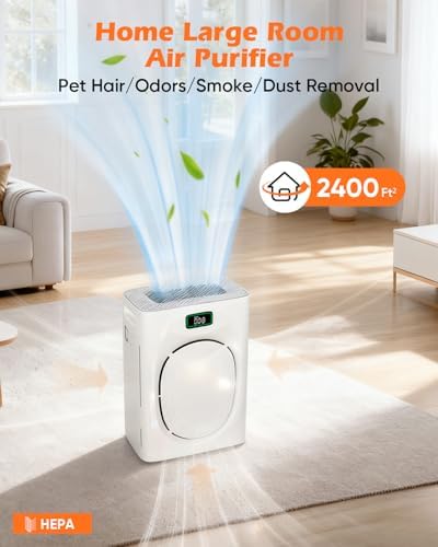 JVO Air Purifier for Pets Home - Covers 2400sq.ft Large Room, with Washable Filter & PM2.5 Display, Air Cleaner for Bedroom, Dorm, Office, Captures Pet Dander/Hair - Image 3