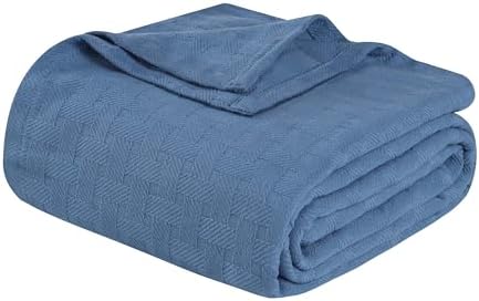 Superior Cotton Blanket Breathable All Season Comfy Bedding, Throw, Denim Blue by SUPERIOR