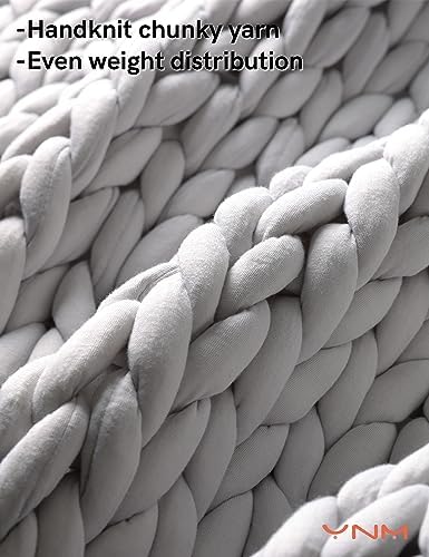 YnM Knitted Weighted Blanket, Hand Made Chunky Knit Weighted Throw Blanket for Sleep, Stress or Home Décor (French Silver, 60''x80'' 20lbs), Suit for One Person(~190lb) Use on Queen/King Bed - Image 2