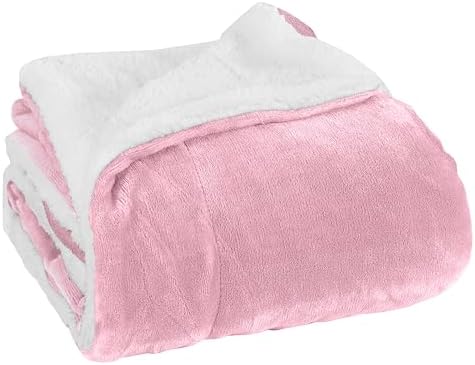 Elegant Comfort Luxury Ultra-Plush Velvet Touch Fleece Throw Soft, Warm, Cozy| Micromink Sherpa-Backing Reversible Blanket for Bed, Sofa and Couch, Solid Light Pink by ELEGANTCOMFORT