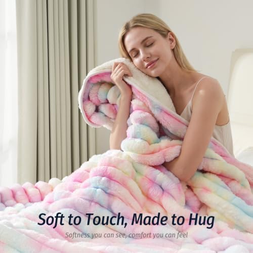 Fleece Weighted Blanket for Adults 60" x 80" 15lbs Soft Blankets, Rainbow - Image 2