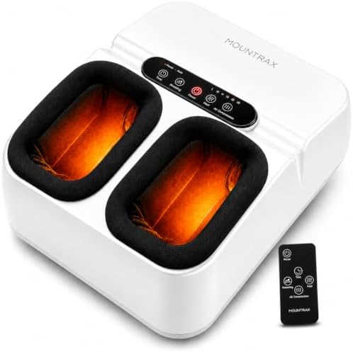 MOUNTRAX Foot Massager Machine with Heat, Foot Massager for Plantar Fasciitis, Neuropathy Pain, Shiatsu Foot Massager with Remote, Fits Feet Up to Men Size 13 (White) by MOUNTRAX