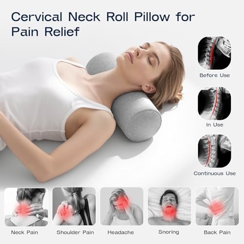 Neck Roll Cervical Pillow for Neck Pain Relief - Memory Foam Neck Pillow for Bed | Round Neck Pillows for Sleeping (Grey, Large - 6.0" H) - Image 4