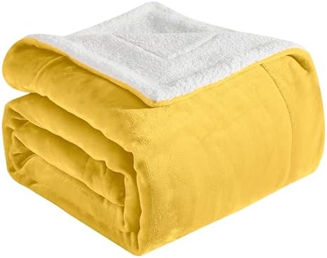 Elegant Comfort Ultra Soft Reversible Flannel Sherpa Blanket - Cozy Silky Fleece Throw for Couch, Bed - Plush Fuzzy Warm Winter Blanket for Gift, King, Yellow by ELEGANTCOMFORT