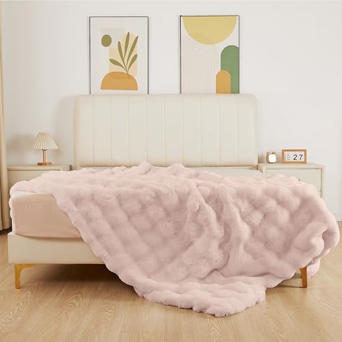 ORINOVA Pink Fluffy Double Sided Blanket for Couch Living Room Faux Fur 50x60 Fuzzy Throw No Shed Blanket for Bed Soft Furry Bed Cozy Comforter Home Decor Gifts 860 GSM - Image 3