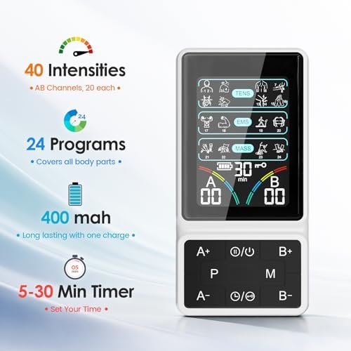 TENS Unit Muscle Stimulator with HD Color Screen, 3-in-1 TENS EMS Machine for Pain Relief & Muscle Recovery, 24 Modes Pulse Massager for Sciatica, Back, Hip, Neck, Shoulder and Elbow Pain - Ivory - Image 6