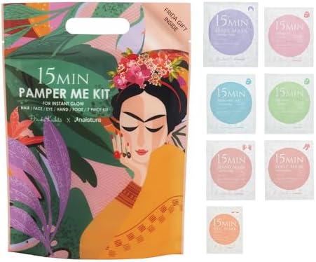 Naisture x Frida Kahlo 15 Min Pamper Me Kit Korean Spa Skincare Gift Set for Women - Head to Toe with Hair, Face, Eye, Hand, Foot Masks & Bonus Item (8 pcs) by Naisture