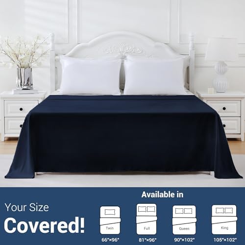 Twin Flat Sheet Only, 1 Pack Top Bed Sheets, Soft Breathable Brushed Microfiber Color-Coded Label Threads, (66"x96",Navy Blue) - Image 5