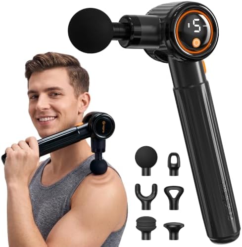 NAPRE Massage Gun,Massage Gun Deep Tissue with Extension Handle & 3 Adjustable Angles,Handheld Percussion Back Massager for Muscle/Neck/Body Pain Relief,6 Heads,Black by Napre