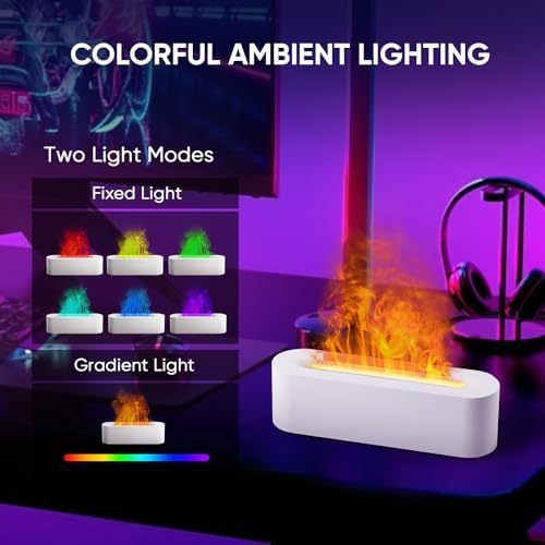 YALEDI Essential Oil Diffuser, Fireplace Flame Fire Oil Diffuser, 150ml Ultrasonic Cool Mist Aromatherapy Humidifier, Scent Aroma Diffuser with 7 Colors Light, Timer & Auto-Off for Home, Room (White) - Image 3