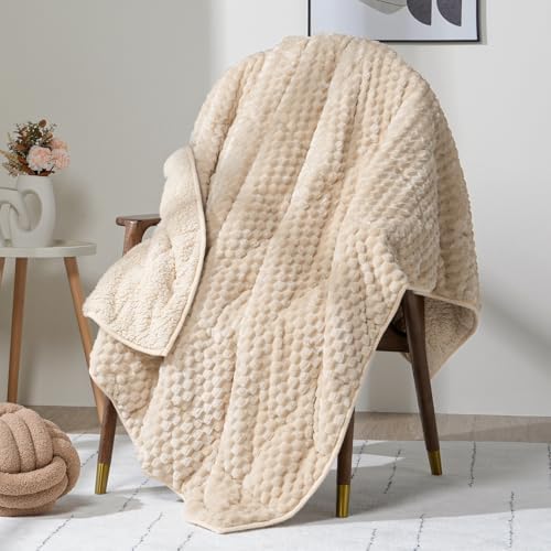 Fleece Weighted Blanket for Adults 60" x 80" 15lbs Fuzzy Blankets, Khaki by WemoreDirect