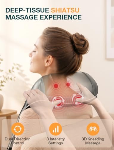 Shiatsu Neck Massager with Heat for Pain Relief Deep Tissue for Shoulder Black - Image 2