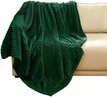 Bnuitland Dark Green Flannel Throw (50X71 inches),300GSM Super Soft Fleece Stripe Pattern Sofa Blanket, Lightweight Cozy Bed Throw for Home Decor All Season by BNUITLAND