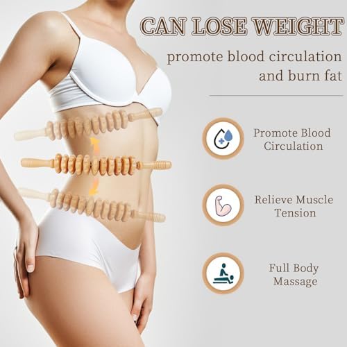 Liitrton Manual Wooden Massage Roller Stick for Muscle Relief, 11-Wheel - Image 5