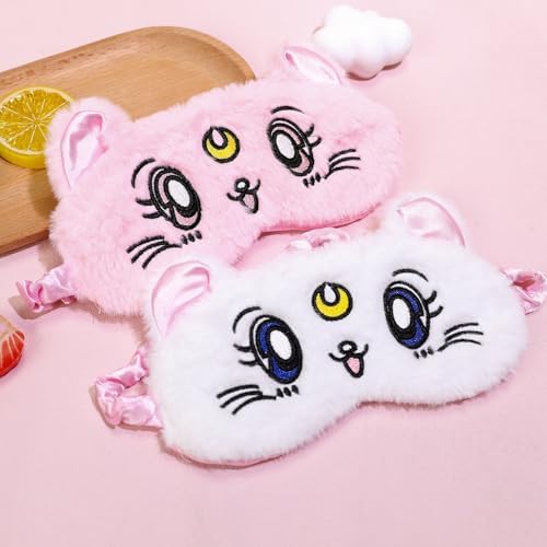 PERFECTSIGHT Sleep Eye Masks, Cute Cat Sleep Eye Cover Lightweight Adjustable Eyeshade Mask Cover for Women Men Sleep Travel Nap, Pink+White Kitty - Image 4