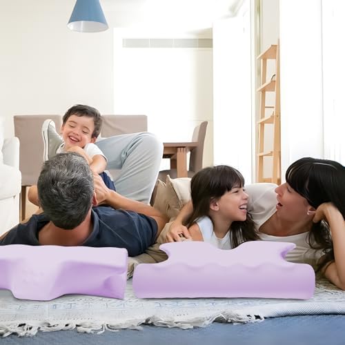 Cooling Contour Memory Foam Pillows Support Odorless Ergonomic Neck Pillow Adjustable Orthopedic Bed Pillow for Side Back Stomach Sleeper Cervical Pillow for Neck Pain Relief,with Pillowcase,Purple - Image 6