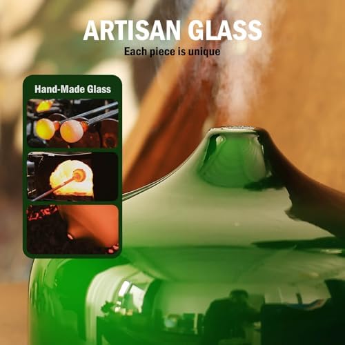 Porseme 500ml Glass Essential Oil Diffuser Aromatherapy Ultrasonic Cool Mist Humidifier 15-21 Running Hours Waterless Auto-Off Air Diffusers for Sleeping Yoga Working Spa(Hulk Green) - Image 5