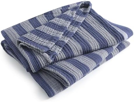 EMME Cotton Muslin Blanket Couch 4-Layer Breathable Gauze Soft Lightweight Bed Blankets Adults Dark Navy Twin XL (66" x 90") - Image 6