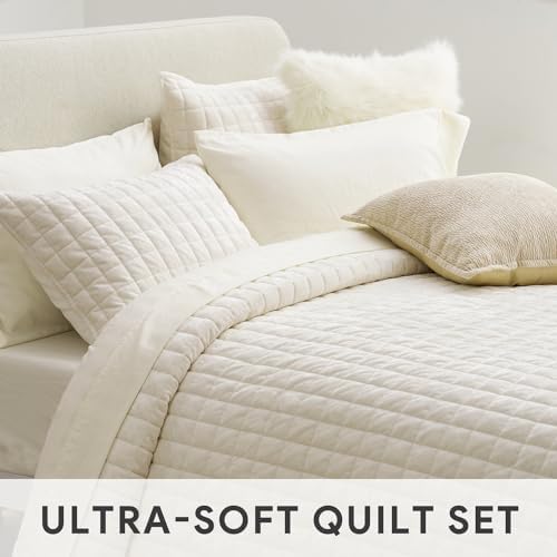 RECYCO Channel Box Stitch Velvet Quilt Set, Twin/Twin XL Size, Cream White - Image 5