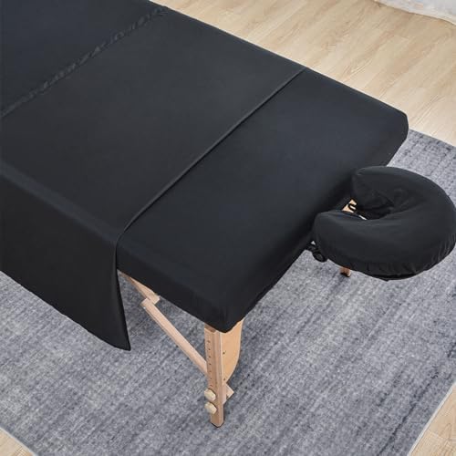 MRJ Soft 3 Piece Set Microfiber Massage Sheet Set,for Massage Tables,Includes Massage Flat Sheet,Massage Fitted Sheet and Face Rest Cover,Black - Image 2