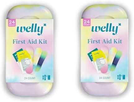 Welly Quick Fix Colorwash, On The Go First Aid Kit, Assorted Bandages, Ointments, and Hand Sanitizer, Tie Dye Patterns, 2 Pack by Welly