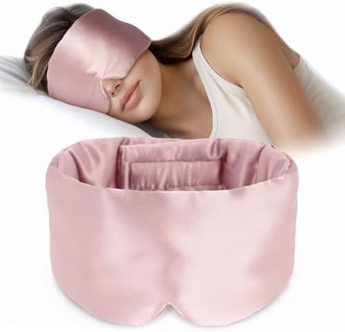 Silk Sleep Mask Soft Pressureless: 100% Mulberry Silk for Eye Skin Anti Wrinkles, Large Size for Total Blackout, Adjustable Wide Velcro Ear Cover by OLESILK