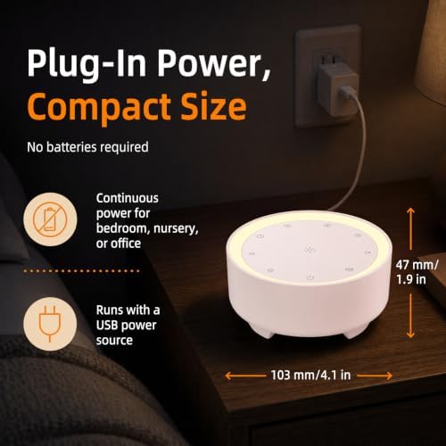 Kipcush White Noise Machine for Sleeping, Baby & Adults, High-Fidelity Non-Looping Sounds, Sleep Sound Machine with Dimmable Night Light, USB Powered, Memory Function, Home, Nursery & Travel - Image 6
