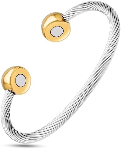 MagnetRX® Twisted Cable Magnetic Bracelet Cuff (Silver/Gold, Medium) by MagnetRX