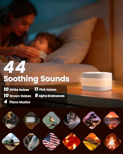 Glocusent White Noise Sound Machine with 44 Soothing Sounds 12 Colors Night Light Noise Machine for Baby Kids & Adults Sleep Machines, Sound Therapy for Home, Travel, Registry Gift - Image 2
