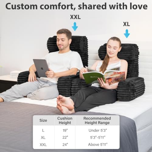 ENITYA 24" XXL Back Pillow for Bed Sitting Up with Armrests & Big Pockets - Image 5