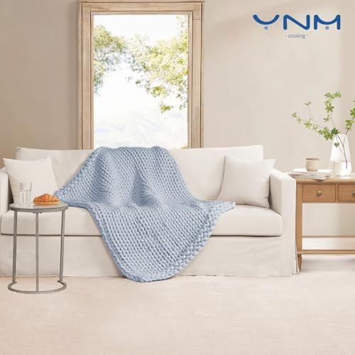 YnM Cooling Chunky Throw Blanket, Medium-Weight, Hand Knitted, Skin Friendly, Ventilated and Breathable, Machine Washable, Home Décor Piece for Couch, Sofa and Bed (Azure Blue, 40x50 Inch) - Image 2