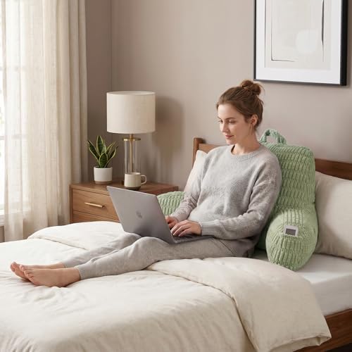 Large Reading Pillow for Sitting Up with Arms,Green Corduroy - Image 2