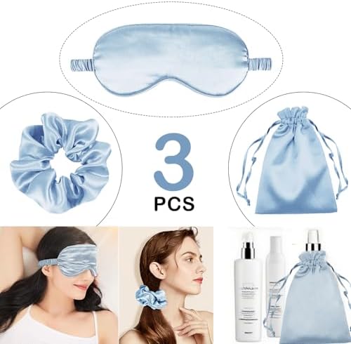3Pcs Satin Eye Mask Silk Sleep Masks Set Silky Blindfold Eyeshade Blackout Eyes Cover Pouches Bag Scrunchy Wedding Gift - Image 2