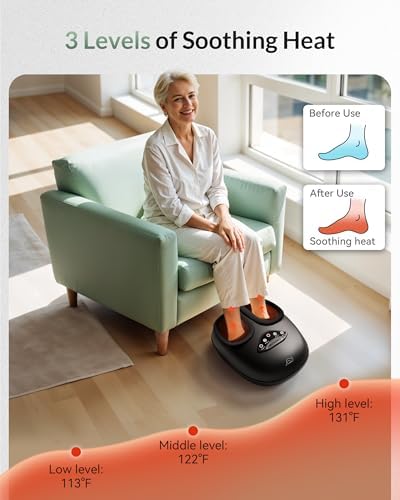 Snailax Shiatsu Foot Massager with Heat, Deep Kneading Rolling Compression Feet Massager for Plantar Fasciitis Neuropathy, 3 Heating Levels,3 Timer Option Fits Size up to 14“ Gifts for Men,Women - Image 4