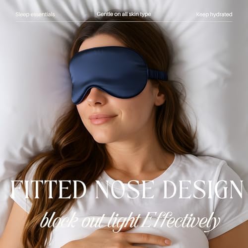 Navy Sleep Eye Mask, Blackout Silk Satin Travel Blindfold Set Women - Image 3