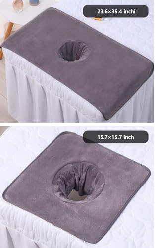 Massage Table Cover Towel with Face Cradle Hole, Premium Fitted Sheet with Locked Edges (Dark Gray Square) - Image 2