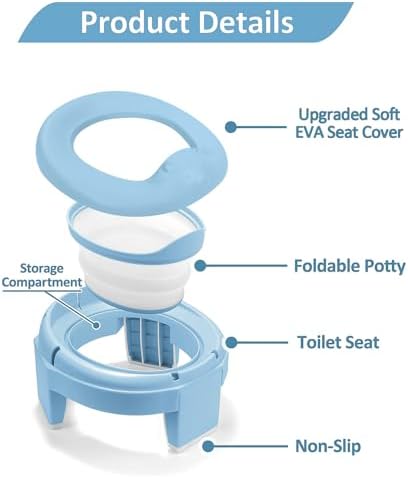 MCGMITT Potty Training Toilet Seat for Toddlers Boys Girls, Portable Baby Toilet Soft EVA Folding Kids Potty Chair Cover with Splash Guard for Travel, Including 3 Non-Slip Feet and Storage Bag (Blue) - Image 5