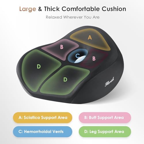 FLORICH Upgrade Large Car Seat Cushion for Long Sitting, Ergonomic Memory Foam Driving Seat Cushion for Back & Sciatica Pain Relief, Non-Slip Washable Seat Cushion for Car, Driver, Office-Black - Image 5