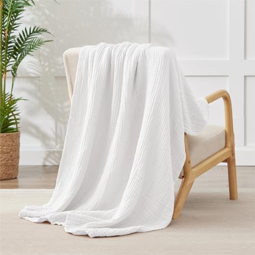 100% Cotton Muslin Blanket 50" x 60", Breathable and Lightweight Cotton Throw Blankets for Couch, Soft Cooling Summer Gauze Blanket for Adults All Season, White - Image 6