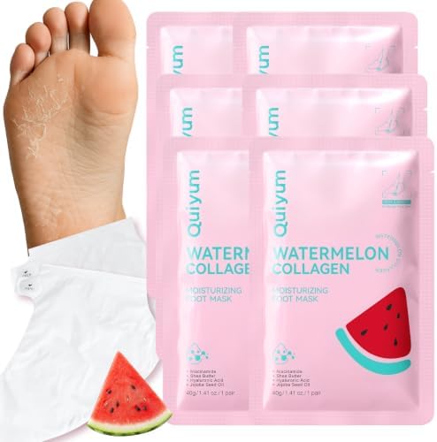 QUIYUM 6 Pairs Watermelon Foot Mask, Moisturizing Booties for Dry Skin by Quiyum