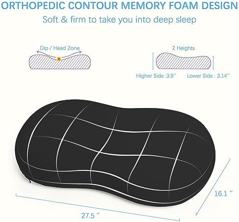 Cervical Memory Foam Pillows: Neck Support Pillows for Sleeping - Side Sleeper Pillow for Shoulder Pain | Contour Support Bed Pillow for Side Back Stomach Sleepers (Black) - Image 5